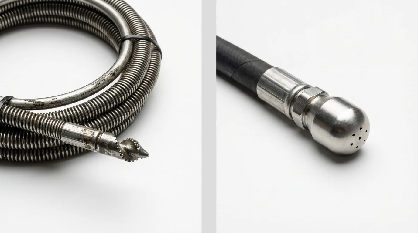 Drain snake cable and hydro jetting nozzle used for drain cleaning in Magnolia, MS