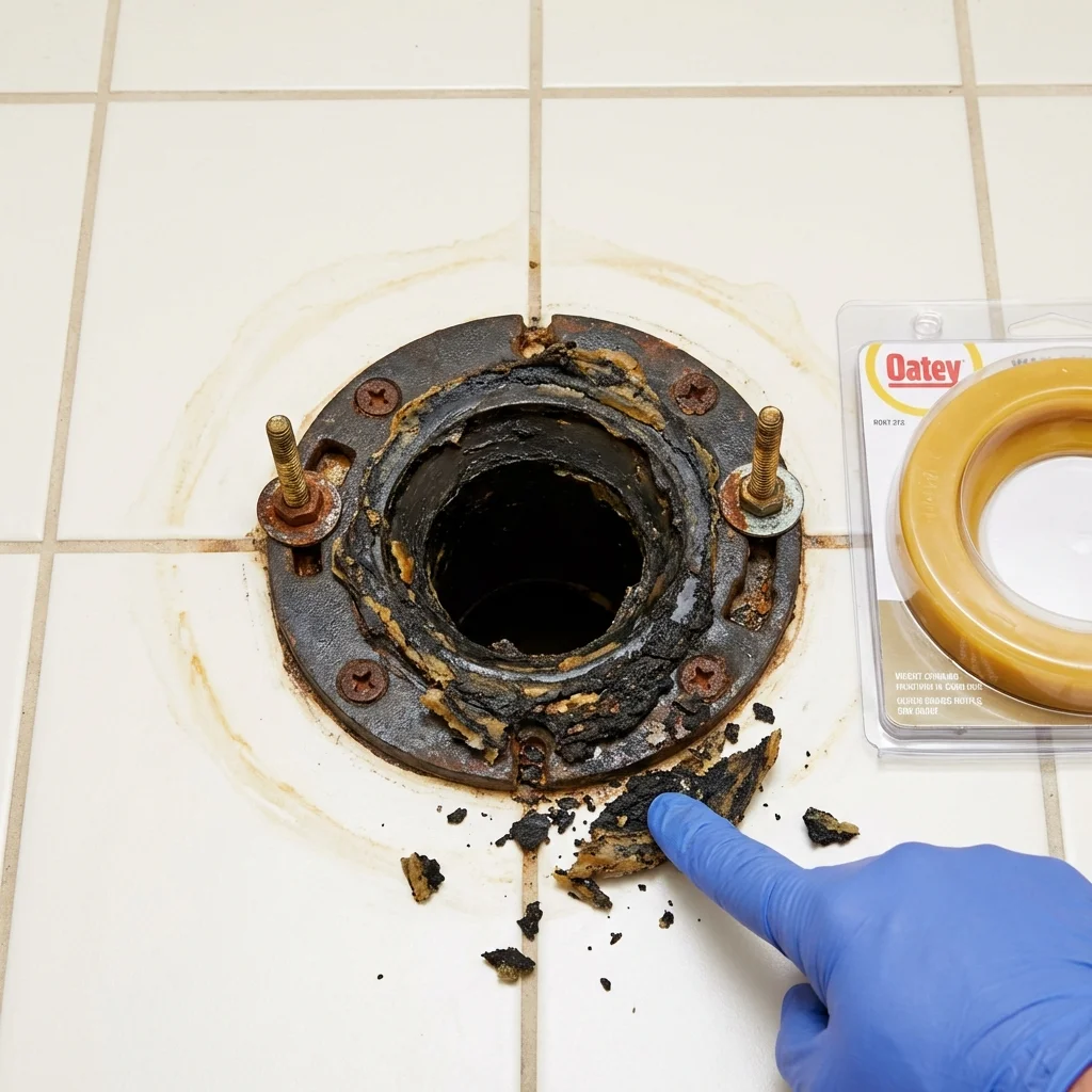 Failed wax ring showing water seepage at the base of a toilet in a Magnolia, MS home