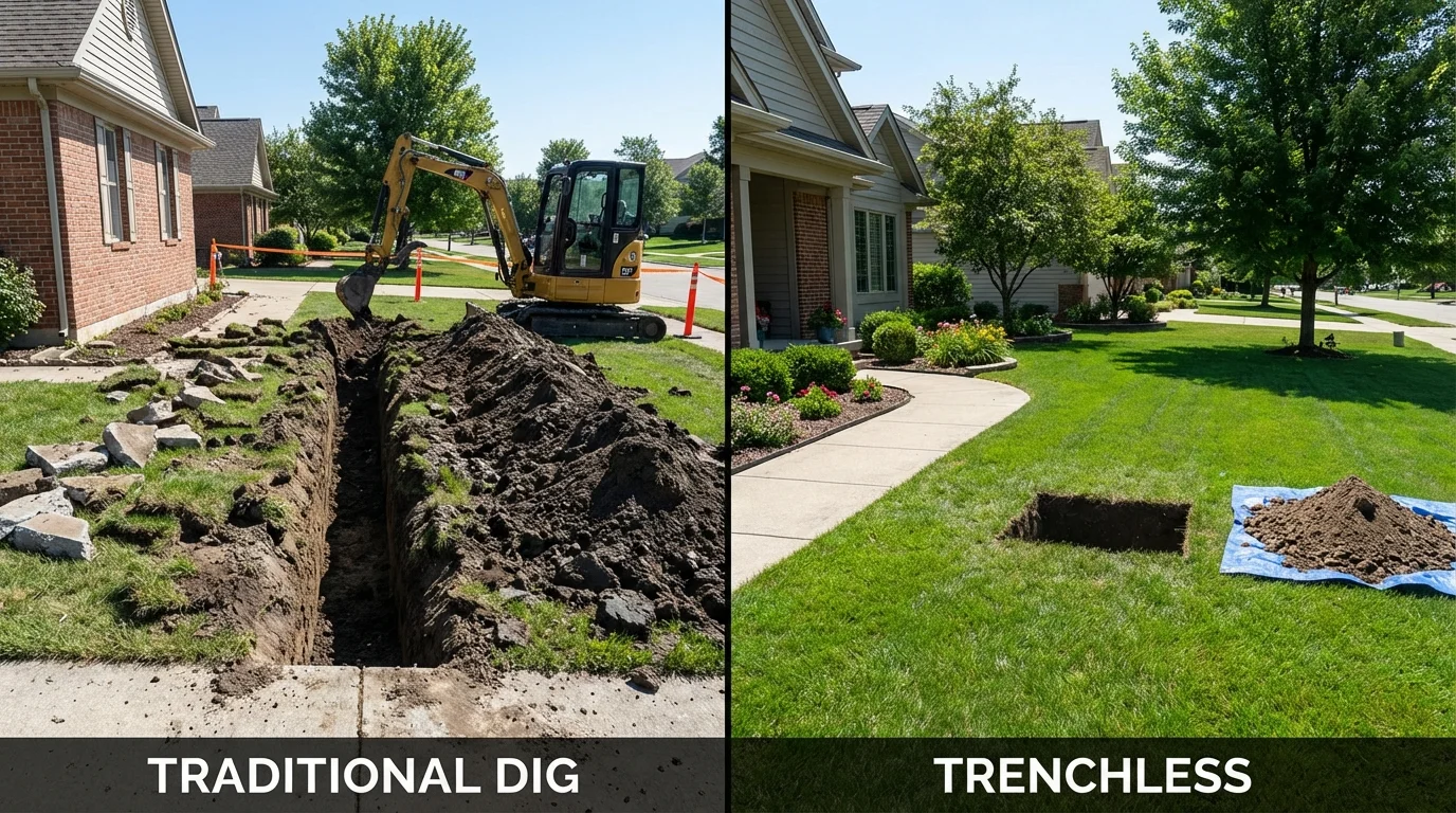 Trenchless sewer repair with minimal yard damage versus traditional excavation in Magnolia, MS